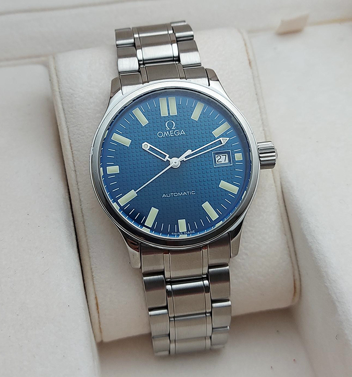Omega Dynamic Electric Blue Waffle Dial Wristwatch Ref. 5203.81